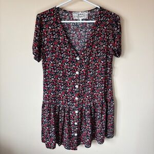 Pink Martini Floral Mini Dress Buttons down front Tomato Girl Cottagecore